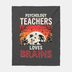 Halloween Psychology Teacher Loves Brains Horror Fleece Blanket