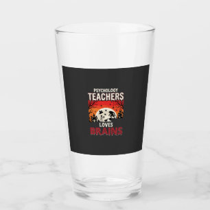 Halloween Psychology Teacher Loves Brains Horror Glass