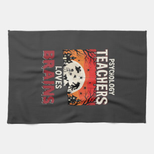 Halloween Psychology Teacher Loves Brains Horror Tea Towel