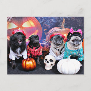 Halloween - Pug - Bruno Pearl Bear Ms Wiggens Postcard