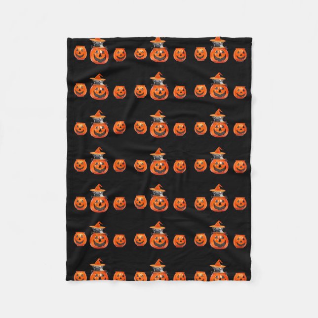 Halloween Pug Dog Fleece blanket (Front)