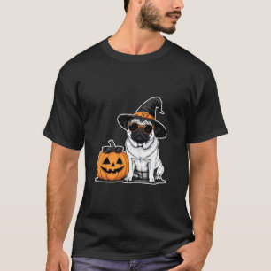 Halloween Pug Funny Dog Sunglasses Pumpkin Design T-Shirt