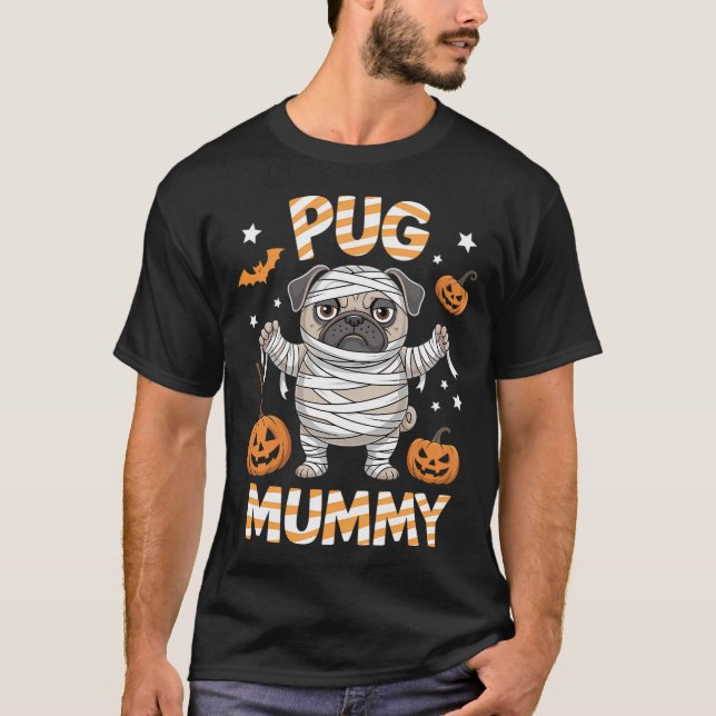 Halloween Pug Funny Mummy T-Shirt (Front)