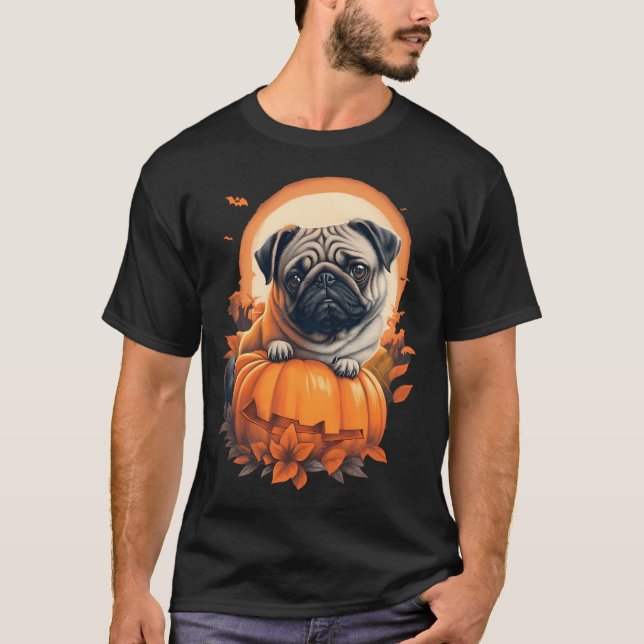 Halloween Pug in Pumpkin T-Shirt (Front)