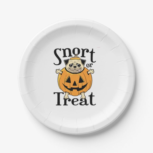 Halloween Pug Paper Plate (Front)