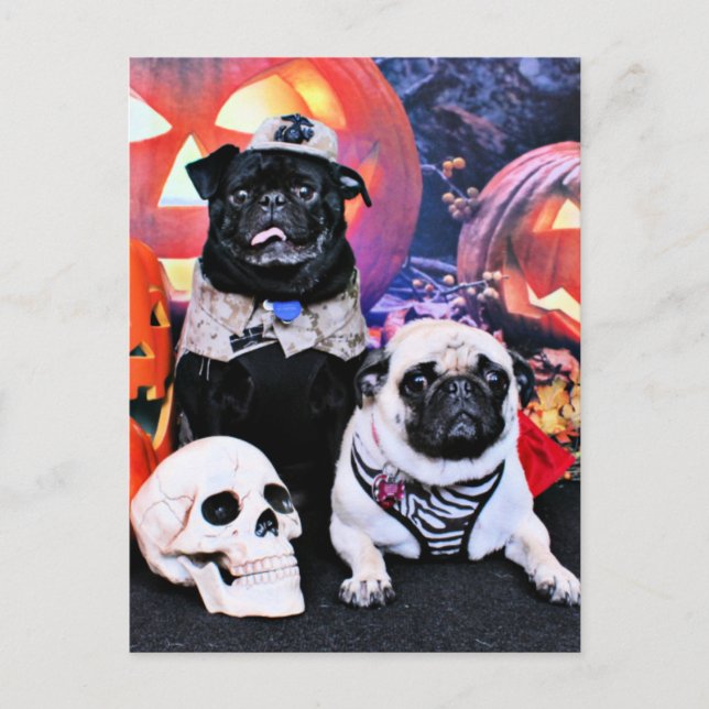 Halloween - Pug - Ruffy and Lola Postcard (Front)