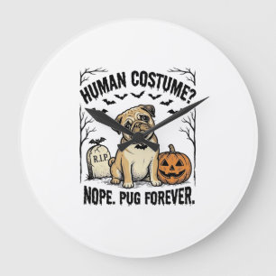 Halloween Pug Shirt Vintage Funny Dog Costume Art_ Large Clock