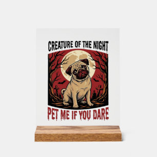 Halloween Pug Shirt with Spooky Graveyard Vintage Acrylic Sign
