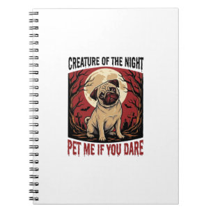 Halloween Pug Shirt with Spooky Graveyard Vintage Notebook