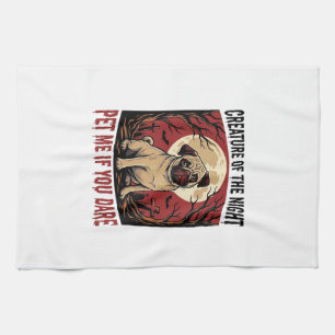 Halloween Pug Shirt with Spooky Graveyard Vintage Tea Towel