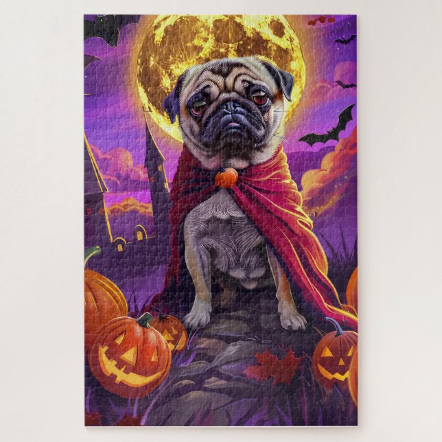 Halloween Pug Vampire Pumpkins Scary  Jigsaw Puzzle (Vertical)