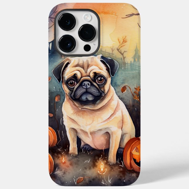 Halloween Pug With Pumpkins Scary Case-Mate iPhone Case (Back)