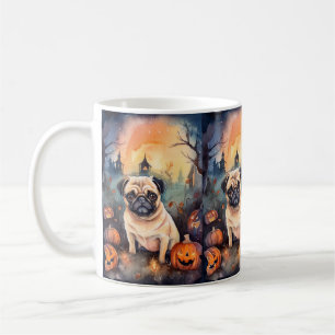 Halloween Pug With Pumpkins Scary Coffee Mug