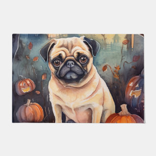 Halloween Pug With Pumpkins Scary  Doormat