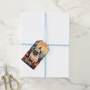 Halloween Pug With Pumpkins Scary Gift Tags