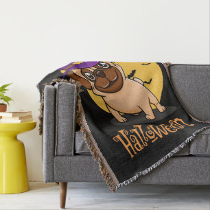 Halloween Puggy Throw Blanket