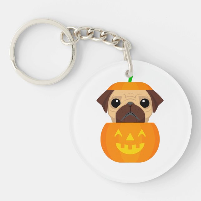 Halloween Pugkin   Key Ring (Front)