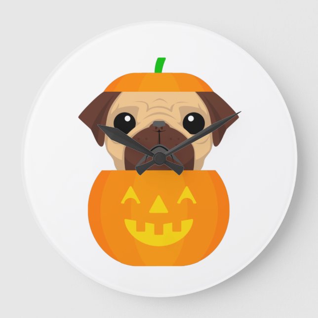 Halloween Pugkin   Large Clock (Front)