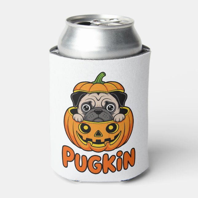 Halloween Pugkin, Pumpkin Pug Dog Can Cooler (Can Front)