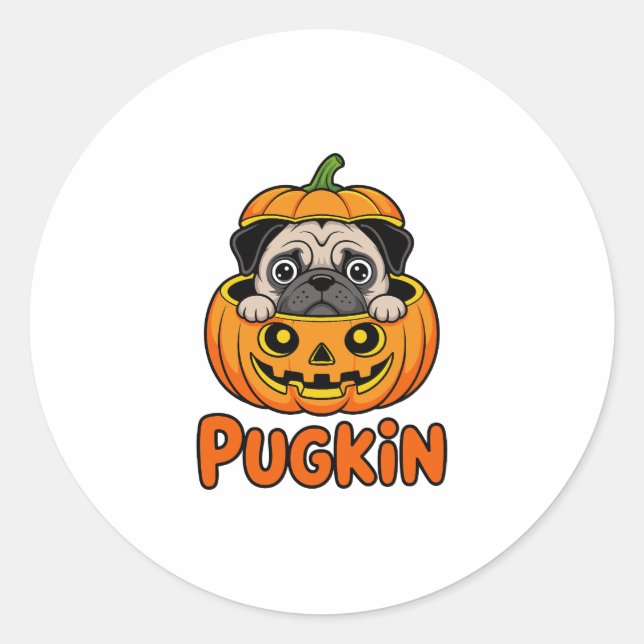 Halloween Pugkin, Pumpkin Pug Dog Classic Round Sticker (Front)