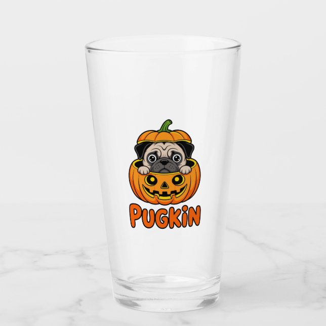 Halloween Pugkin, Pumpkin Pug Dog Glass (Front)