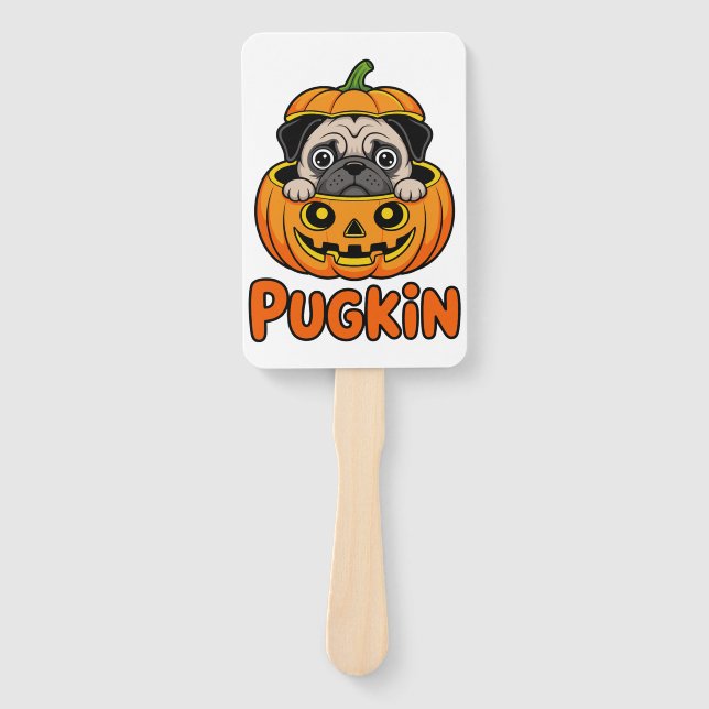 Halloween Pugkin, Pumpkin Pug Dog Hand Fan (Front)