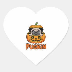 Halloween Pugkin, Pumpkin Pug Dog Heart Sticker