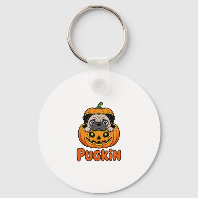 Halloween Pugkin, Pumpkin Pug Dog Key Ring (Front)