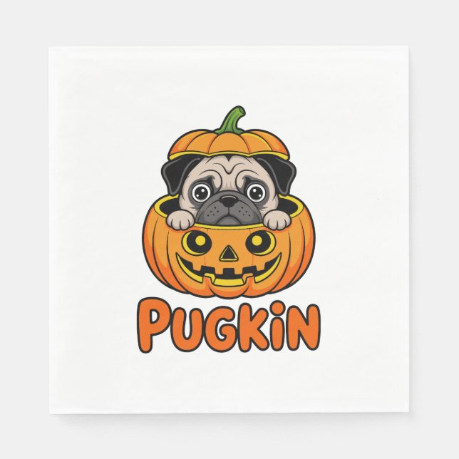 Halloween Pugkin, Pumpkin Pug Dog Napkin (Front)
