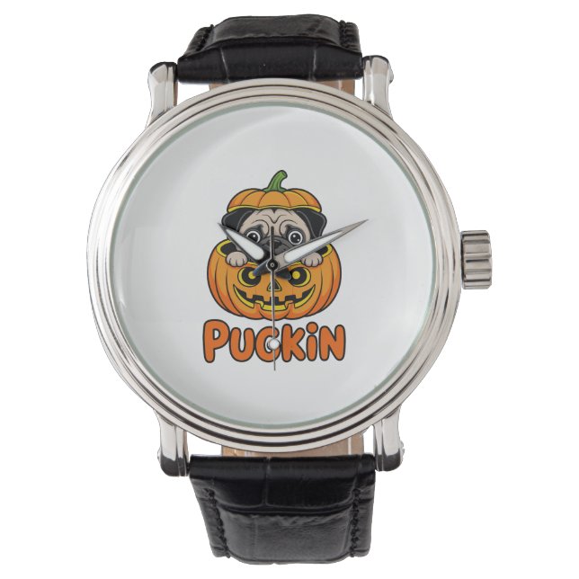 Halloween Pugkin, Pumpkin Pug Dog Watch (Front)