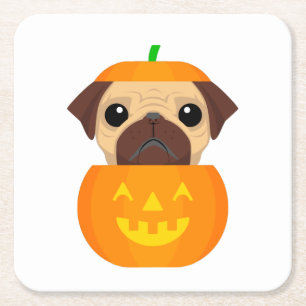 Halloween Pugkin Square Paper Coaster