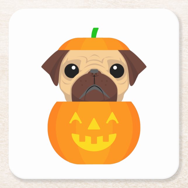 Halloween Pugkin   Square Paper Coaster (Front)