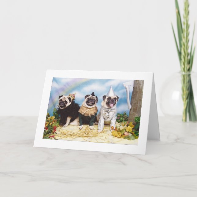 Halloween Pugs Lion Scarecrow Tinman Card (Front)