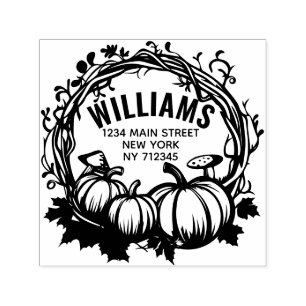 halloween pumpki wreath return address family name self-inking stamp
