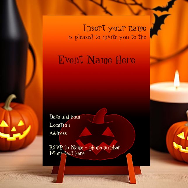 Halloween Pumpkin 002 Invitation (Customizable invitation with the image of a scary smiling halloween carved pumpkin. )
