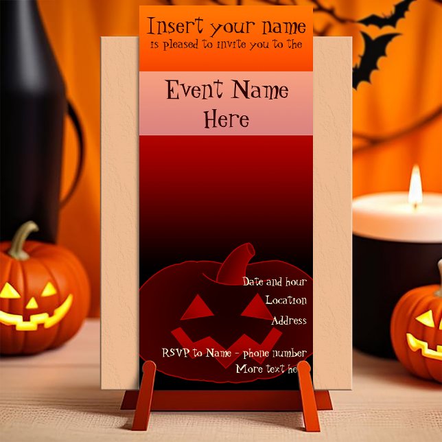 Halloween Pumpkin 002 Invitation (Customizable invitation with the image of a scary smiling halloween carved pumpkin. )