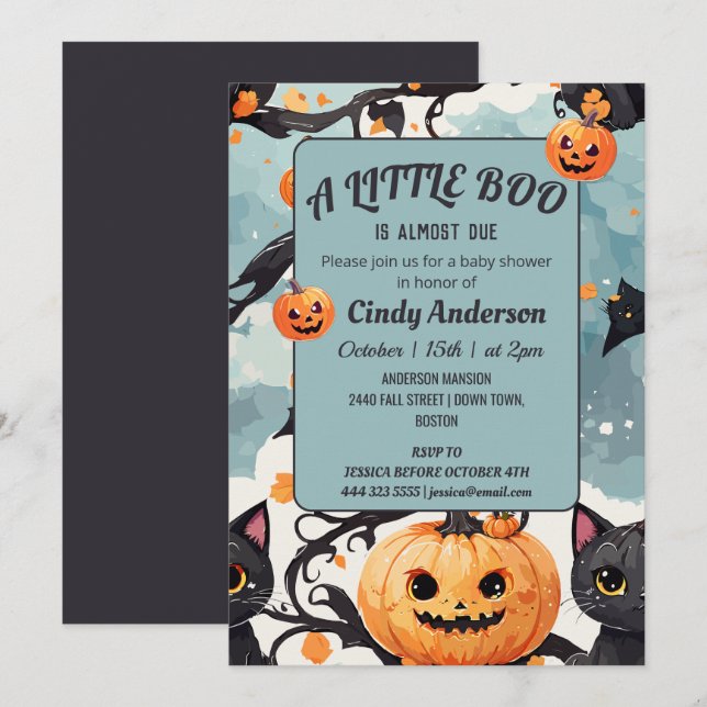 Halloween pumpkin a little boo baby shower cute invitation (Front/Back)