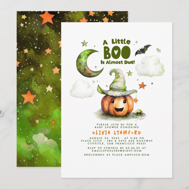 Halloween Pumpkin A Little Boo Boy Baby Shower Invitation (Front/Back)
