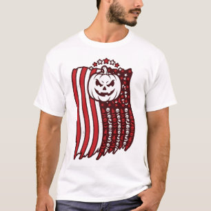 Halloween Pumpkin American Flag Skulls Candy Corn T-Shirt