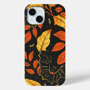 Halloween Pumpkin and Bats Pattern Vintage Fall iPhone 15 Case