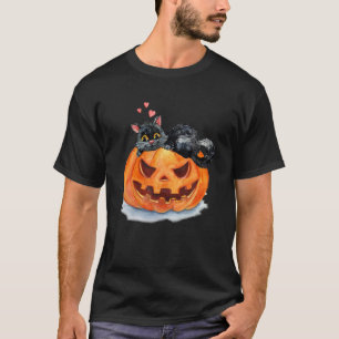 Halloween Pumpkin And Black Cat Cute Jack O Lanter T-Shirt