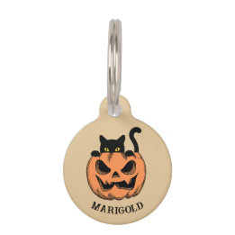 Halloween Pumpkin and Black Cat Personalised Pet Tag