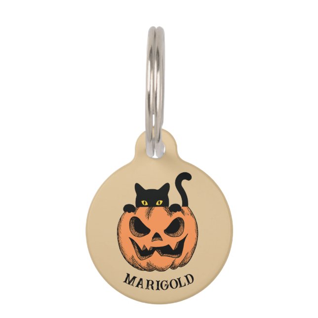 Halloween Pumpkin and Black Cat Personalised  Pet Tag (Front)