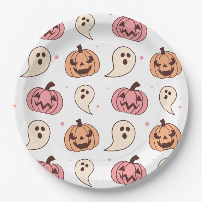 Halloween Pumpkin and Ghost Paper Plate (Front)