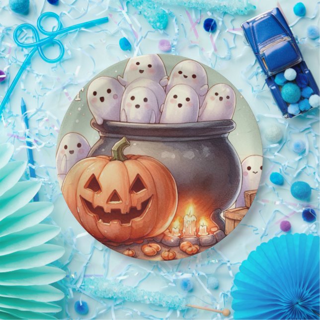 Halloween Pumpkin and Ghosts  Paper Plate (Party)