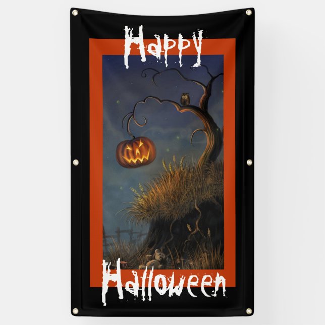 Halloween Pumpkin and Owl Banner (Vertical)