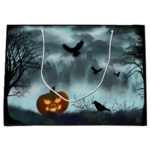 Halloween pumpkin and raven large gift bag