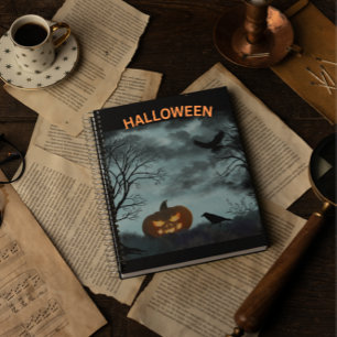 Halloween pumpkin and raven notebook