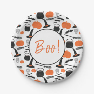 Halloween Pumpkin and Witches Boo Paper Plate