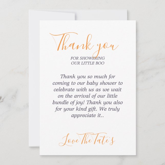 Halloween Pumpkin Animals Little Boo Baby Shower Thank You Card (Front)